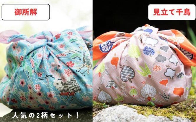 【馬場染工場】風呂敷 2種セット(御所解＆見立て葵千鳥) ｜京都 日常使い おしゃれ風呂敷［ 老舗の染工場 合掌造り 型染め ふろしき 松屋銀座プロデュース 千総友仙工場 人気 おすすめ ギフト プレゼント お取り寄せ 通販 送料無料 ふるさと納税 ］ 261009_B-YC04