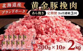 北海道 定期便 3ヵ月連続3回 豚ひき肉 あら挽き 200g 10パック 伊達産 黄金豚 三元豚 ミンチ 挽肉 お肉 小分け ミートソース カレー 大矢 オオヤミート 冷凍 送料無料
