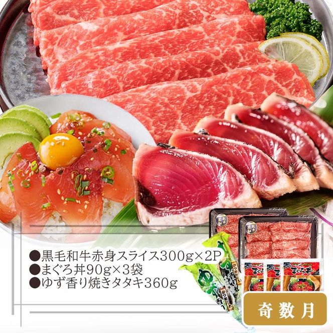 定期便(2回配送)枕崎お楽しみ便(黒毛和牛・まぐろ・手作りハンバーグ・さつまあげ等) DD-6002 【1166747】