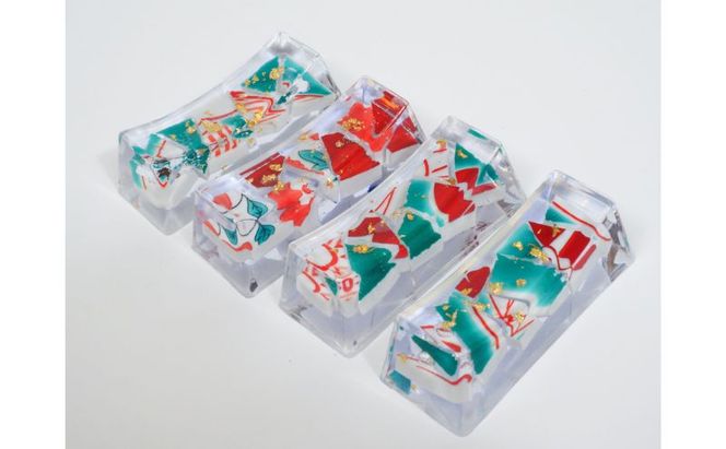 九谷焼のかけらを再生した箸置き HASHI STAND 4点セット (04 赤・緑系)