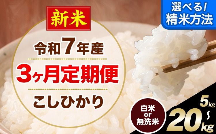 [3ヶ月定期便]新米 令和7年産 無洗米 も 選べる 定期便 こしひかり 白米 or 無洗米 選べる精米方法 定期便 内容量 5kg 10kg 15kg 20kg 白米 精米 無洗米 熊本県産(南阿蘇村産含む) 単一原料米 南阿蘇村[11月から出荷開始]---kh7tei_37500_5kg_nov3_mna_h---