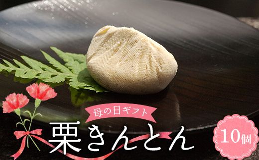 ＜老舗 くり屋南陽軒＞ 【母の日ギフト】栗きんとん 10個入 メッセージカード 造花 カーネーション 付 F4N-2808