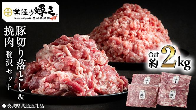 【 常陸の輝き 】 豚 切り落とし＆挽肉 贅沢セット 各500g×2パック （合計約2kg） (茨城県共通返礼品) 国産 国内産 豚肉 ポーク ミンチ ひき肉 挽き肉 ハンバーグ ミートソース ミートボール 豚こま 小間切れ カレー 焼きそば 炒め物 贈り物 ギフト [ET14-NT]