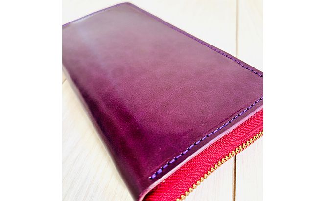 財布 大容量 ロングウォレット パープルｘダルメシアン 長財布 革 レザー 牛革 小銭入れ 札入れ 一点モノ ダルメシアン ギフト 日用品 雑貨 日進市 愛知県