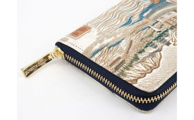 【文庫屋大関】大容量　ぐるっとファスナーの長財布　浮世絵　荒井宿【皮革工芸品】 ファッション 小物 仕切り カードポケット ロングポケット 