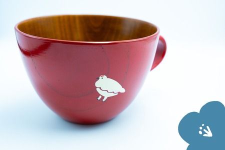 「信州の名工」による漆絵入り 木製スープマグ大【赤】（Ba-023）