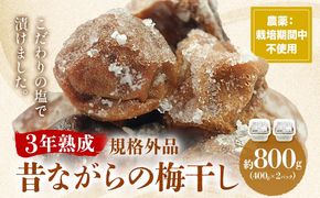 3年熟成 規格外品 昔ながらの梅干し 約800g 400g 2パック 農業法人 株式会社紀州梅香《30日以内に出荷予定(土日祝除く)》 和歌山県 日高川町 梅 うめ フルーツ 果物---wshg_kbk6_30d_26_12000_800g---
