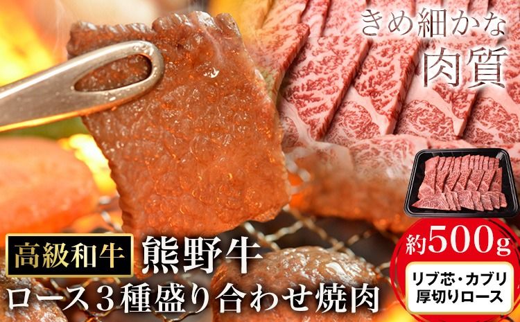 和歌山産 高級和牛 熊野牛 ロース盛合せ焼肉 約500g エバグリーン[30日以内に出荷予定(土日祝除く)] 和歌山県 日高町 牛 うし 牛肉 熊野牛 和牛 高級---wsh_fevg16_30d_24_27000_500g---