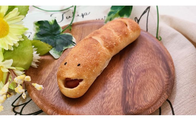 1132.【定期便3ヶ月】鳥取県産 人気キャラクターパン ロングソーセージ入り へびのつるおくん 5個×3回 313726_BD013