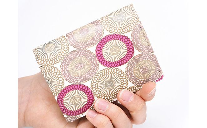 【文庫屋大関】箱まち小銭入れ　笠菊＜桃花＞【皮革工芸品】 ファッション小物 財布 民芸品 