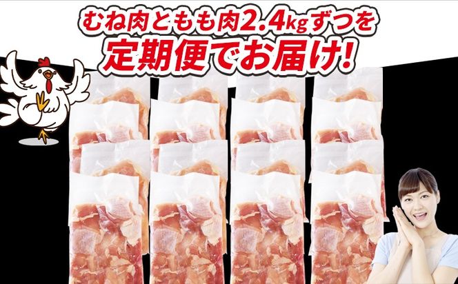 ＜宮崎県産若鶏切身 4.8kg（むね肉 300g×8袋 もも肉 300g×8袋）12か月定期便＞ 翌々月までに初回発送【 セット 詰め合わせ からあげ 唐揚げ カレー シチュー BBQ 煮物 チキン南蛮 小分け おかず おつまみ お弁当 惣菜 時短 炒め物 簡単料理 】【b0793_it_x2】