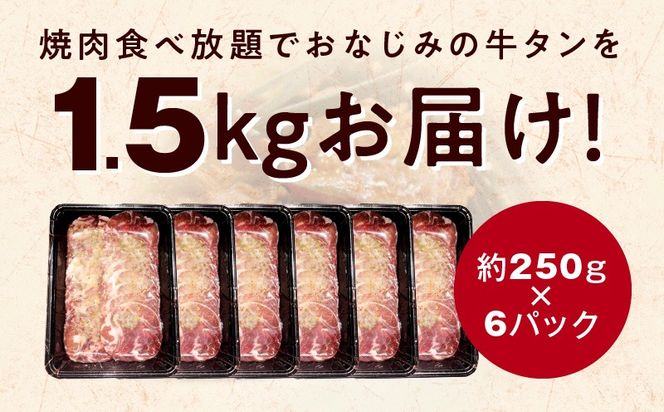 099Z626 【分けて届く定期便】ねぎ塩 牛たん（成型）合計 1.5kg 小分け 250g×6【牛タン 牛肉 焼肉用 薄切り 訳あり サイズ不揃い 全2回】