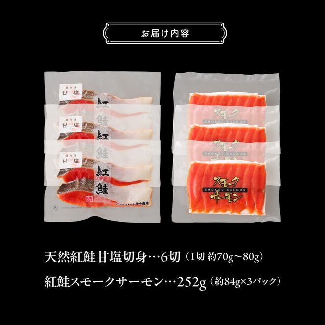 【紅鮭セット】天然紅鮭甘塩切身（6切）・紅鮭スモークサーモン（3パック）_HD139-021