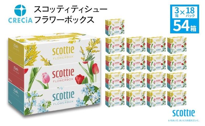 ティッシュ スコッティ フラワーボックス 54箱 ( 3箱 × 18パック ) 