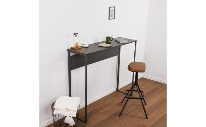 【＆FREL】U3ハイテーブル0935 天板グレー 幅90 奥行35 高さ100【ブラック】【ホワイト】 国産家具 組立簡単 インテリア デスク メラミン ニュートラル パソコン 作業 配線 スリム 耐久性 ※離島への配送不可