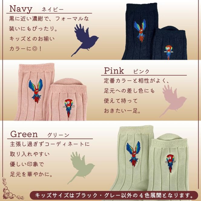 おはなし靴下 ギフトボックス アカコンゴウインコ キッズ グリーン