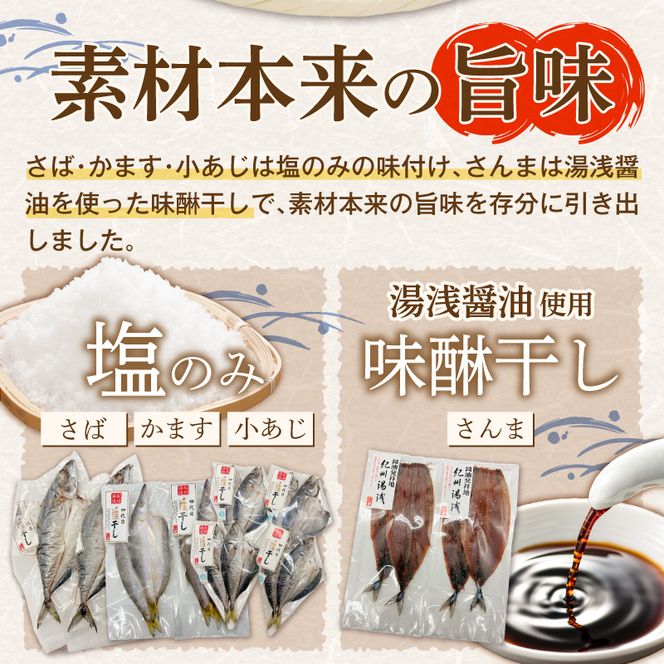 AD6102_かね七商店　湯浅の干物大満足セット　小あじ・かます・さば・さんま味醂干し計１８枚