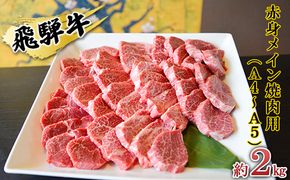 飛騨牛　赤身メイン焼肉用　A4～A5等級使用　マルイおまかせ約2kg（500g×4p） お肉 牛肉 バーベキュー 