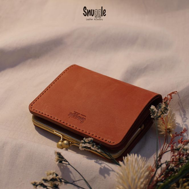 【4色展開】がま口ショートウォレット　通常タイプ　革小物　ハンドメイド　手縫い　一点物　財布　スナッグルレザー