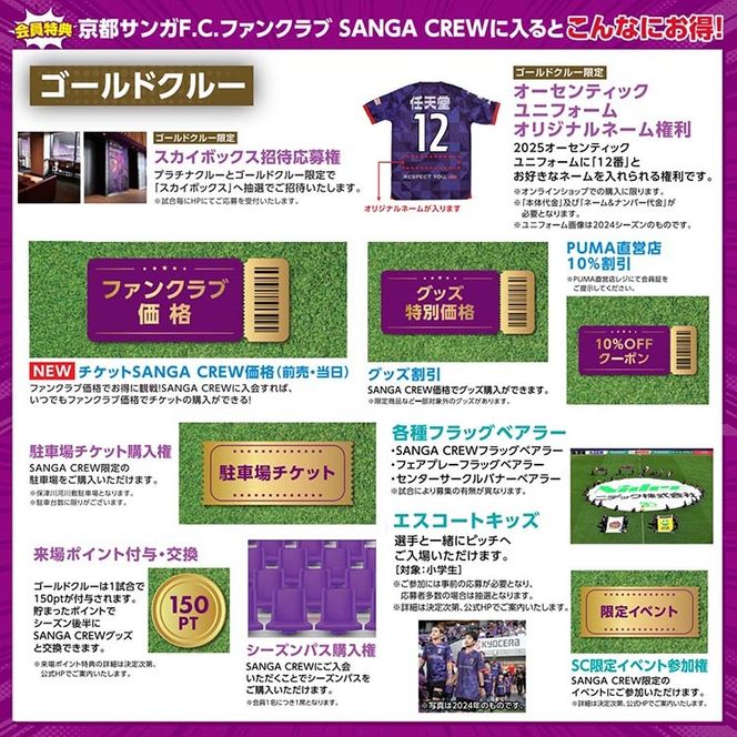 期間限定】京都サンガF.C.ファンクラブ『2025シーズン SANGA CREW サンガクルー ≪ゴールドクルー≫』入会権 サッカー 応援 サポーター  スタジアム観戦 グッズ イベント参加 家族 ファミリー（京都府亀岡市） | ふるさと納税サイト「ふるさとプレミアム」