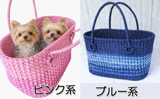 紙バンドで編んだワンちゃんバスケット（完成品）