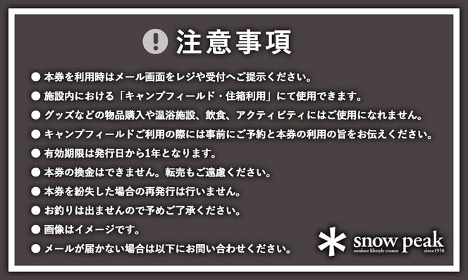 スノーピーク鹿沼で使える 施設利用券 3,000円相当 クーポン チケット snowpeak キャンプ キャンプ場 アウトドア 鹿沼市
