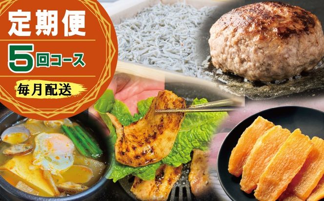 099Z499 店主セレクト 食べ比べ 定期便 全5回（ハンバーグ／しらす／スンドゥブチゲ／サムギョプサル／干し芋）【毎月配送コース】