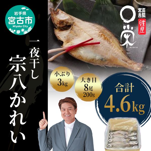 一夜干し 宗八かれい 4.6kg セット 詰め合わせ 大き目 8尾 小ぶり 3kg 干し魚 干物 ひもの カレイ 魚 魚介 魚介類 冷凍 岩手 岩手県 宮古市