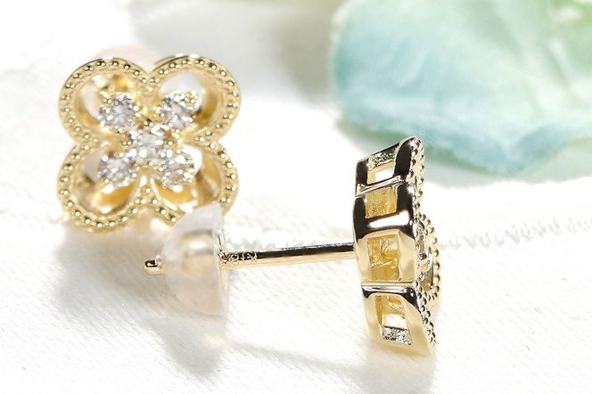 K18YG【0.26ct】ダイヤモンド クローバー ピアス CSP00048-18Y SWAV086-a