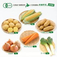 小笠原農園の有機野菜 定期便 夏「とうもろこし」ミルキースイーツ16本・秋「じゃがいも2種」とうや3kg・北海こがね3kg・にんじん1kg・玉ねぎ1kg・リーキ1kg《2027年8月出荷開始》北海道 十勝 幕別 セット 野菜