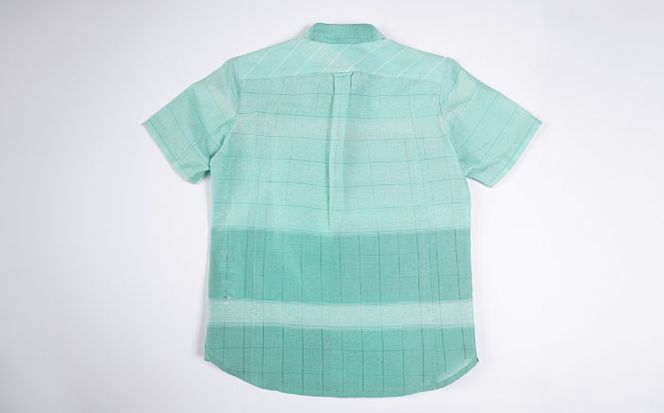 サマーシャツ　（ブルーグリーングラデーション / メンズ）琉球織物 両面浮花織 ファッション フォーマル カジュアル 冠婚葬祭 / 沖縄市 FABRIC SHOP MINAMI[BCCS008]