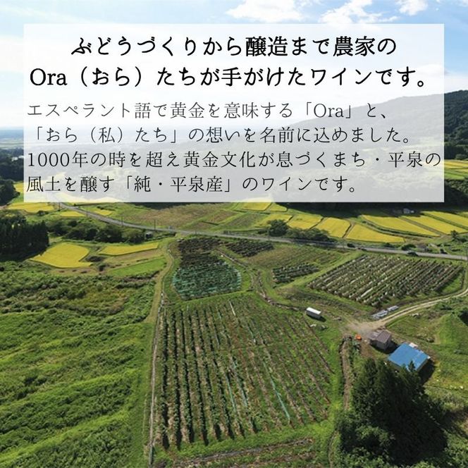 平泉ワイン　Ora　<<オラ>>　3種ハーフセット　375mL　3本セット　お酒 酒 アルコール 白ワイン 赤ワイン 白 赤 国産 宅飲み 飲み比べ ギフト 岩手県 平泉町 【mih-wine-004】