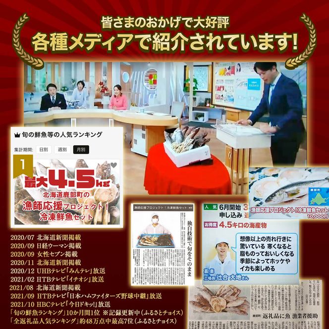 【2026年7月下旬発送】北海道 冷凍鮮魚セット 最大4.5kg 「漁師応援プロジェクト！」 下処理済み 4～5種 ホタテが必ず入る おまかせ セット 魚 魚介 訳あり