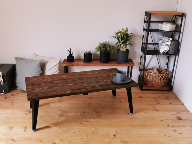 ダークブラウン ローテーブル オープン収納付き 無垢材 折りたたみローテーブル ダークブラウン（圧着タイプ）｜新星