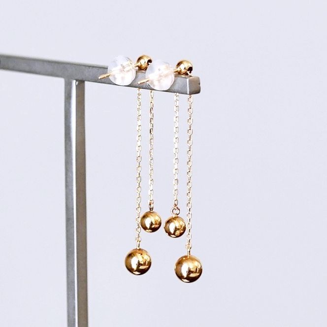 K18(18金) イエローゴールド おしゃれ 長さ調節 技あり ボール チェーン ピアス 地金 (直径3mm4mm 5mm) 保証書付 M1237-1 242-032