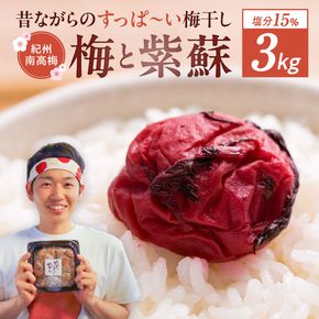 EP6021_【常温保管可能】天日塩と紫蘇だけで漬けた 無添加梅干し3kg 梅ボーイズ|南高梅 C203