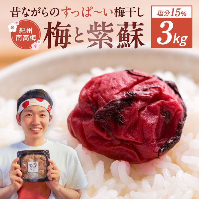 EP6021_【常温保管可能】天日塩と紫蘇だけで漬けた 無添加梅干し3kg 梅ボーイズ|南高梅 C203