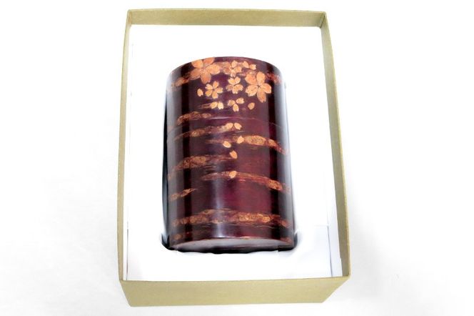 角館樺細工 総皮茶筒（大）桜 化粧箱 角館工芸協同組合|02_kdk-105801