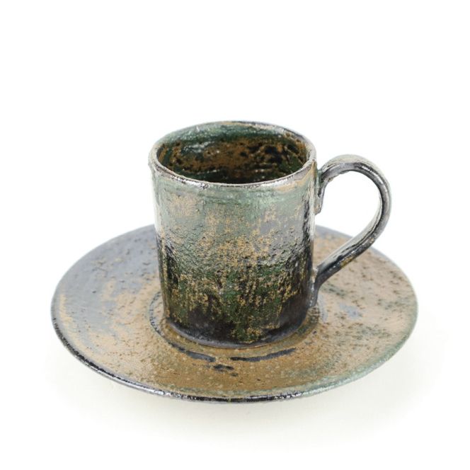 【益子焼】大塚雅淑　デミタスカップ＆ソーサー2組｜栃木県 益子町 ふるさと納税 益子焼伝統工芸士 大塚雅淑 セット 電子レンジ可 食洗器可（AT002）