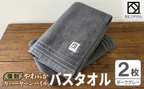 020C591 やわらか カバーヤーンパイル バスタオル ダークグレー 2枚【泉州タオル 国産 日本製 シンプル 日用品】