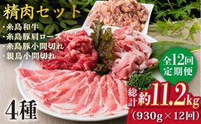 【全12回定期便】牛肉 豚肉 鶏肉 日常使いの精肉セット 930g 2～3人前 4種《糸島》【糸島ミートデリ工房】 [ACA195] 糸島 和牛 牛肉 豚肉 鶏肉 BBQ 糸島 焼肉 国産