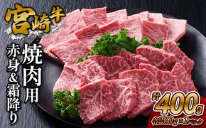 【宮崎牛】焼肉 赤身（ウデ又はモモ）＆霜降り（肩ロース又はロース） 400g(各200g×1P 計2P) 真空パック 冷凍