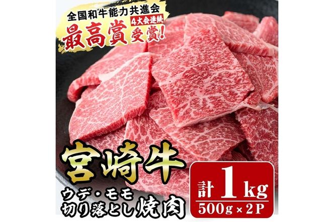 宮崎牛ウデ・モモ切り落とし焼肉(計1kg)牛肉 うで もも 肉 BBQ 精肉 お取り寄せ 黒毛和牛 ブランド和牛 冷凍 国産【R-71】【ミヤチク】