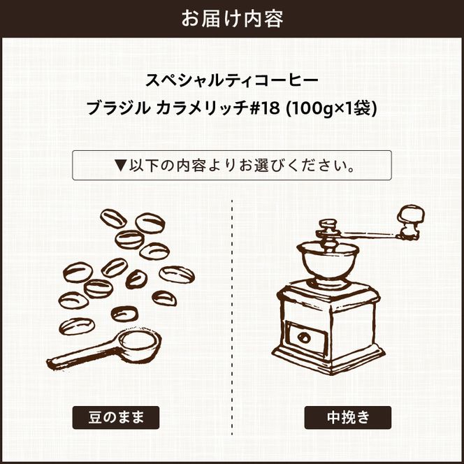 【こだわりの贅沢コーヒー】「Sunny side」の自家焙煎スペシャルティ珈琲　ブラジル カラメリッチ #18（100g） ［137S15］ こだわりの贅沢コーヒー Sunny side 自家焙煎 スペシャルティ珈琲 100g 選べる 豆 粉 スペシャルティ コーヒー 厳選 高品質 アラビカ種 コーヒー豆 独特 ご褒美 愛知県 小牧市 送料無料