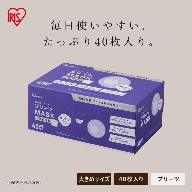 プリーツマスク 400枚（40枚入×10箱） 大きめサイズ PK-NV40LL×10