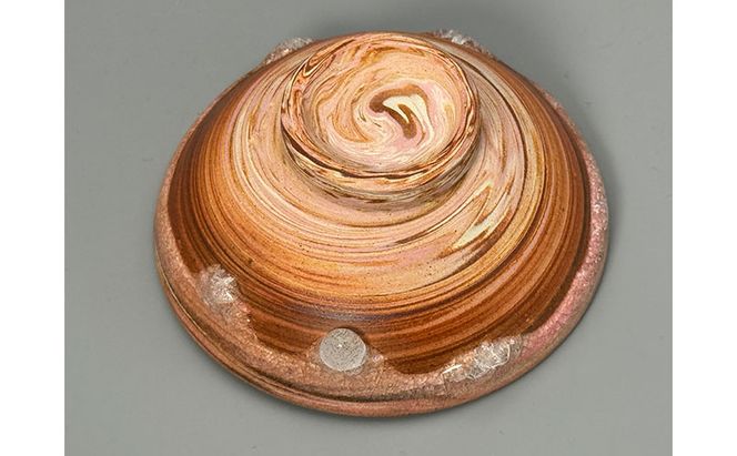 虫明焼 灰釉彩貫入紅練込盃(小鉢・白、黒井博史 作) 工芸品 食器 酒器 盃