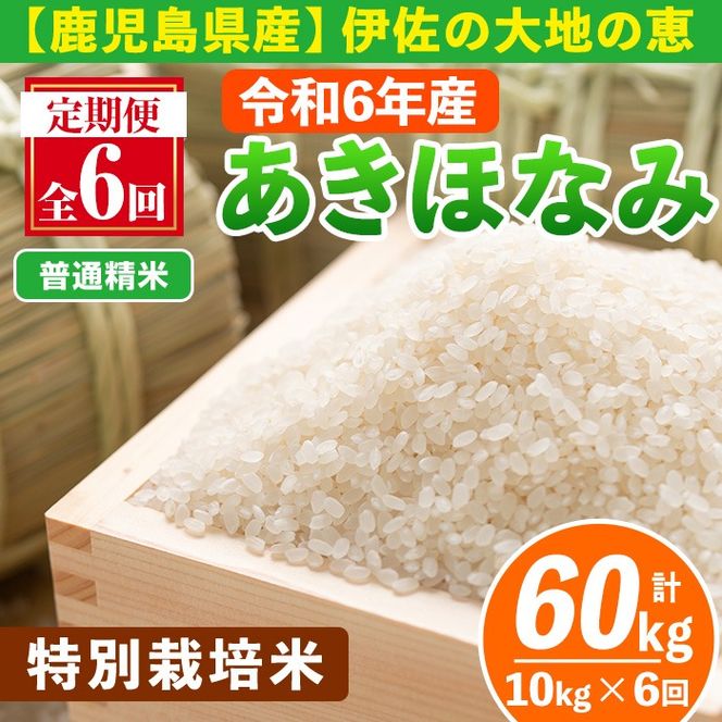 isa616-A 【定期便6回】＜普通精米＞令和6年産 鹿児島県伊佐産 特別栽培あきほなみ(計60kg・10kg×6ヵ月) 国産 白米 精米 伊佐米 お米 米 生産者 定期便 あきほなみ アキホナミ 新米 特別栽培米【Farm-K】