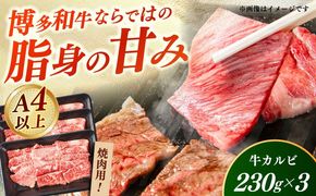 【A4〜A5】国産牛カルビ焼肉用 690g（230g×3） 《築上町》【株式会社ゼロプラス】 博多和牛 肉 牛肉 人気 おすすめ[ABDD079]