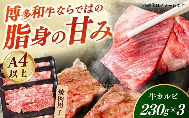 【A4〜A5】国産牛カルビ焼肉用 690g（230g×3） 《築上町》【株式会社ゼロプラス】 博多和牛 肉 牛肉 人気 おすすめ[ABDD079]