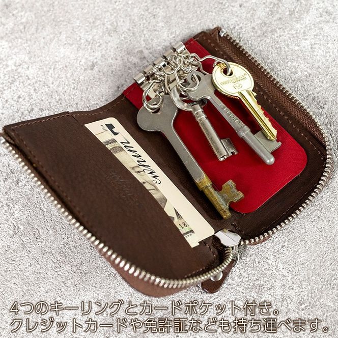 ファスナーキーケース４連 Andy 日本製 革製品 本革 レザー 手作り 鍵 カギ 選べるカラー